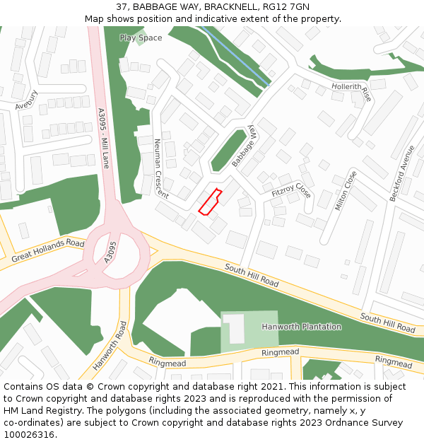 37, BABBAGE WAY, BRACKNELL, RG12 7GN: Location map and indicative extent of plot
