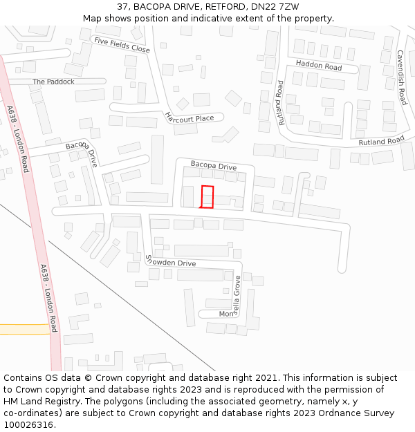 37, BACOPA DRIVE, RETFORD, DN22 7ZW: Location map and indicative extent of plot