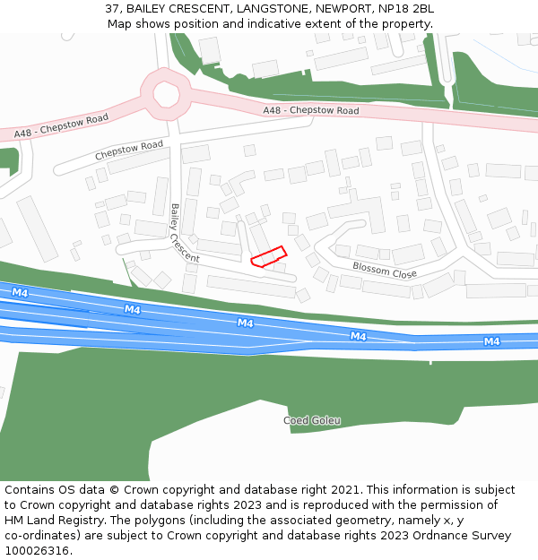 37, BAILEY CRESCENT, LANGSTONE, NEWPORT, NP18 2BL: Location map and indicative extent of plot