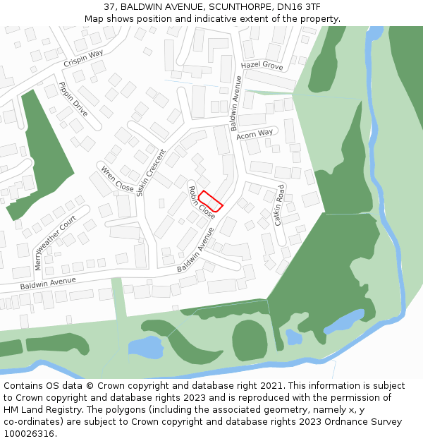 37, BALDWIN AVENUE, SCUNTHORPE, DN16 3TF: Location map and indicative extent of plot