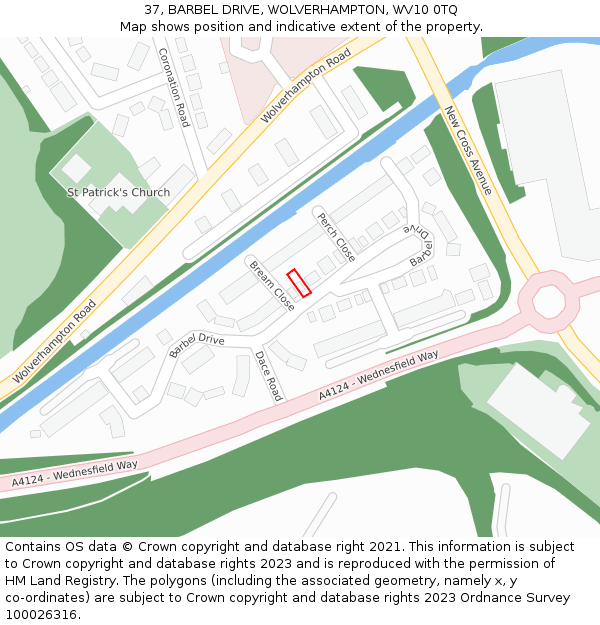 37, BARBEL DRIVE, WOLVERHAMPTON, WV10 0TQ: Location map and indicative extent of plot