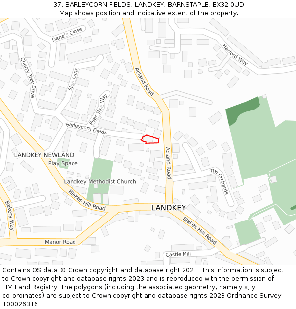 37, BARLEYCORN FIELDS, LANDKEY, BARNSTAPLE, EX32 0UD: Location map and indicative extent of plot