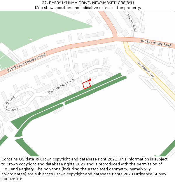 37, BARRY LYNHAM DRIVE, NEWMARKET, CB8 8YU: Location map and indicative extent of plot