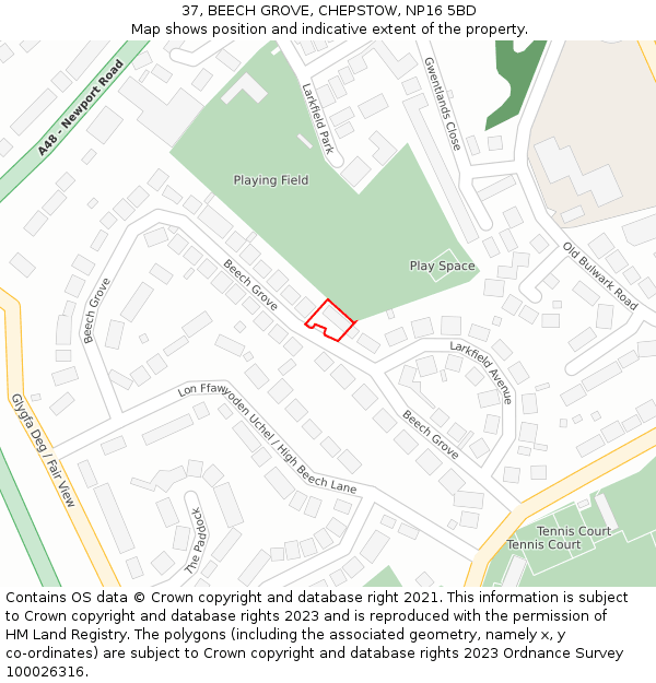 37, BEECH GROVE, CHEPSTOW, NP16 5BD: Location map and indicative extent of plot