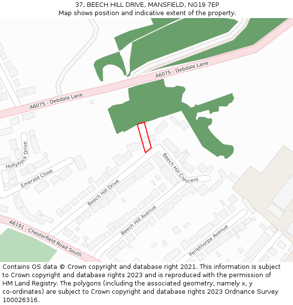 37, BEECH HILL DRIVE, MANSFIELD, NG19 7EP: Location map and indicative extent of plot