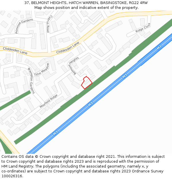37, BELMONT HEIGHTS, HATCH WARREN, BASINGSTOKE, RG22 4RW: Location map and indicative extent of plot