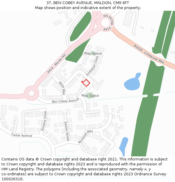 37, BEN COBEY AVENUE, MALDON, CM9 6FT: Location map and indicative extent of plot
