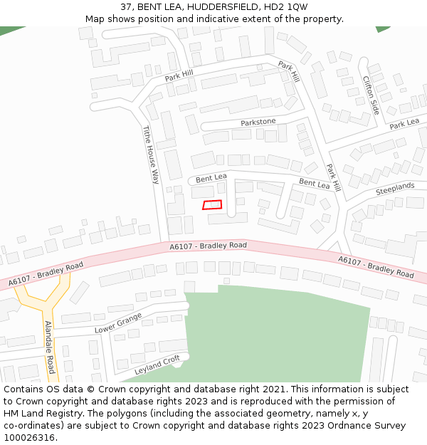 37, BENT LEA, HUDDERSFIELD, HD2 1QW: Location map and indicative extent of plot