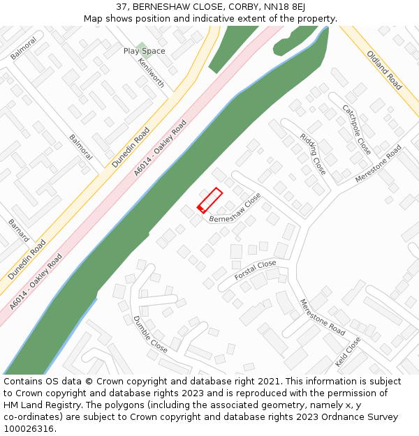 37, BERNESHAW CLOSE, CORBY, NN18 8EJ: Location map and indicative extent of plot