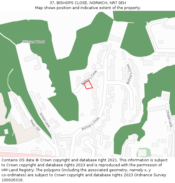 37, BISHOPS CLOSE, NORWICH, NR7 0EH: Location map and indicative extent of plot