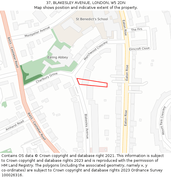 37, BLAKESLEY AVENUE, LONDON, W5 2DN: Location map and indicative extent of plot