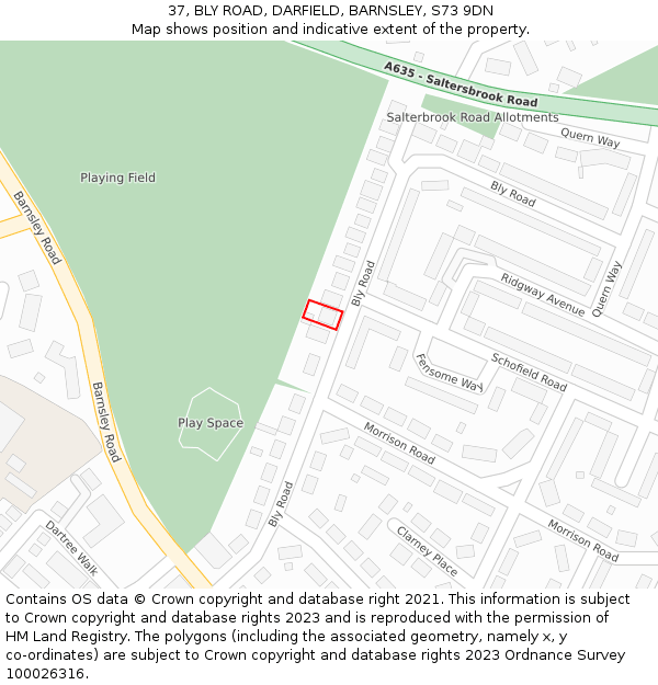 37, BLY ROAD, DARFIELD, BARNSLEY, S73 9DN: Location map and indicative extent of plot