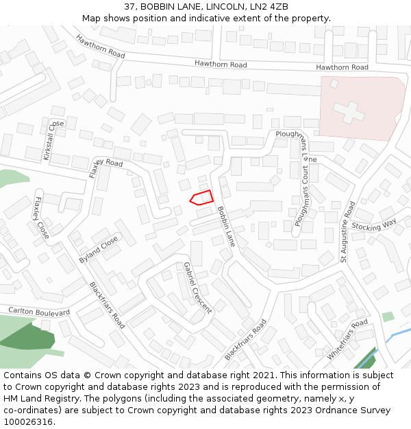 37, BOBBIN LANE, LINCOLN, LN2 4ZB: Location map and indicative extent of plot