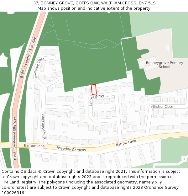 37, BONNEY GROVE, GOFFS OAK, WALTHAM CROSS, EN7 5LS: Location map and indicative extent of plot