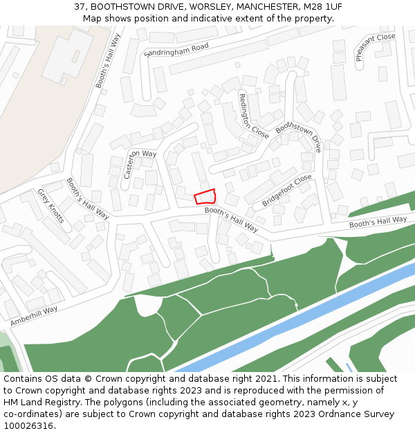 37, BOOTHSTOWN DRIVE, WORSLEY, MANCHESTER, M28 1UF: Location map and indicative extent of plot
