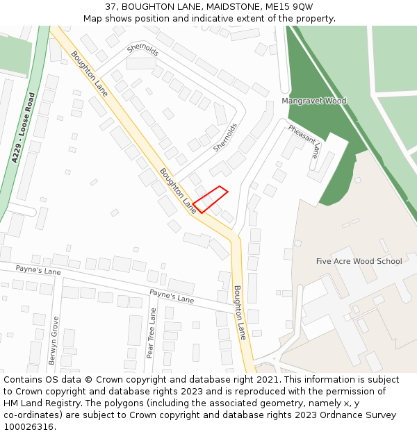37, BOUGHTON LANE, MAIDSTONE, ME15 9QW: Location map and indicative extent of plot