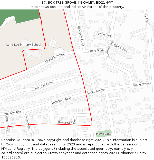 37, BOX TREE GROVE, KEIGHLEY, BD21 4WT: Location map and indicative extent of plot