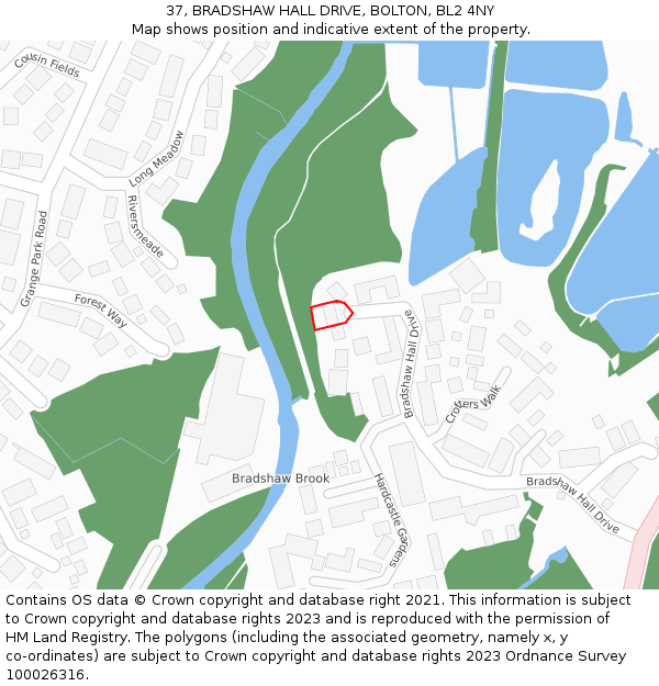 37, BRADSHAW HALL DRIVE, BOLTON, BL2 4NY: Location map and indicative extent of plot