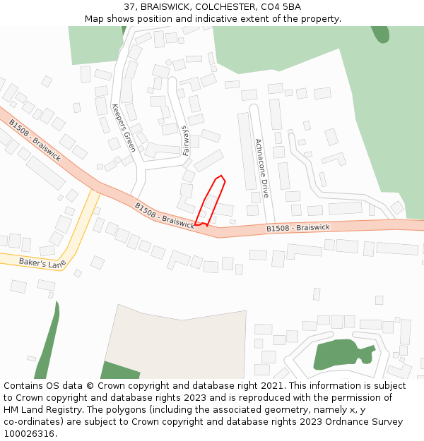 37, BRAISWICK, COLCHESTER, CO4 5BA: Location map and indicative extent of plot