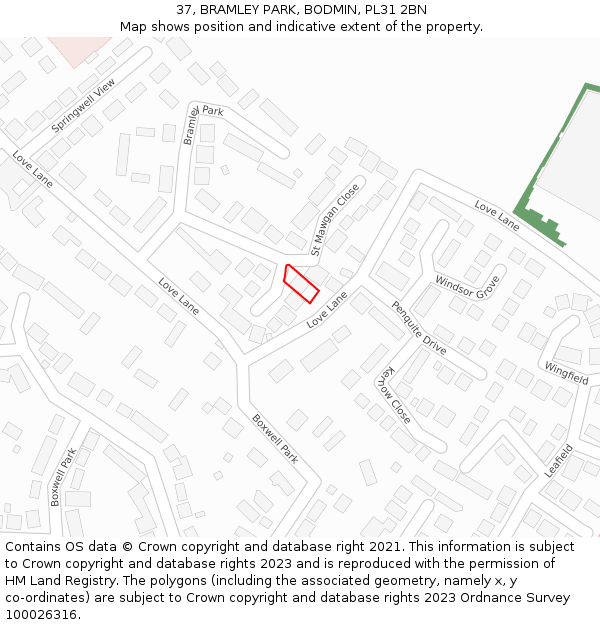 37, BRAMLEY PARK, BODMIN, PL31 2BN: Location map and indicative extent of plot