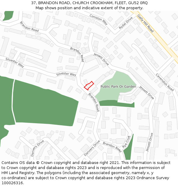 37, BRANDON ROAD, CHURCH CROOKHAM, FLEET, GU52 0RQ: Location map and indicative extent of plot