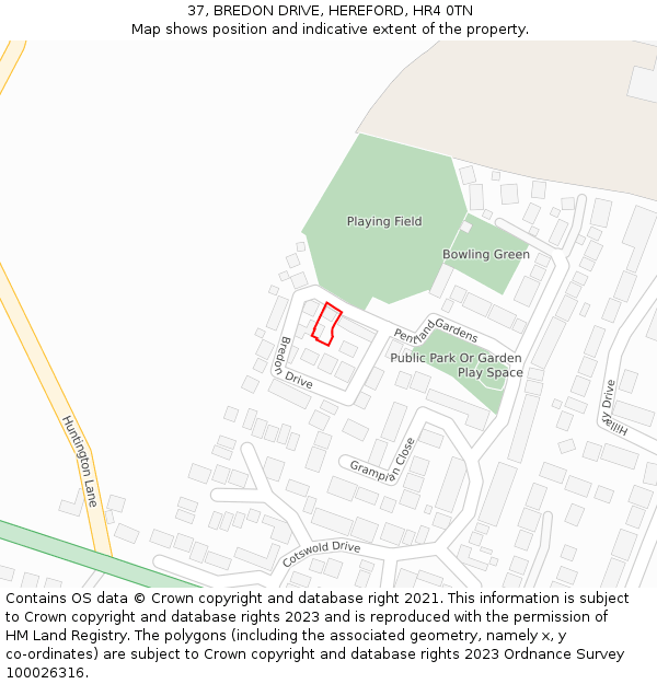 37, BREDON DRIVE, HEREFORD, HR4 0TN: Location map and indicative extent of plot