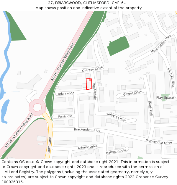 37, BRIARSWOOD, CHELMSFORD, CM1 6UH: Location map and indicative extent of plot