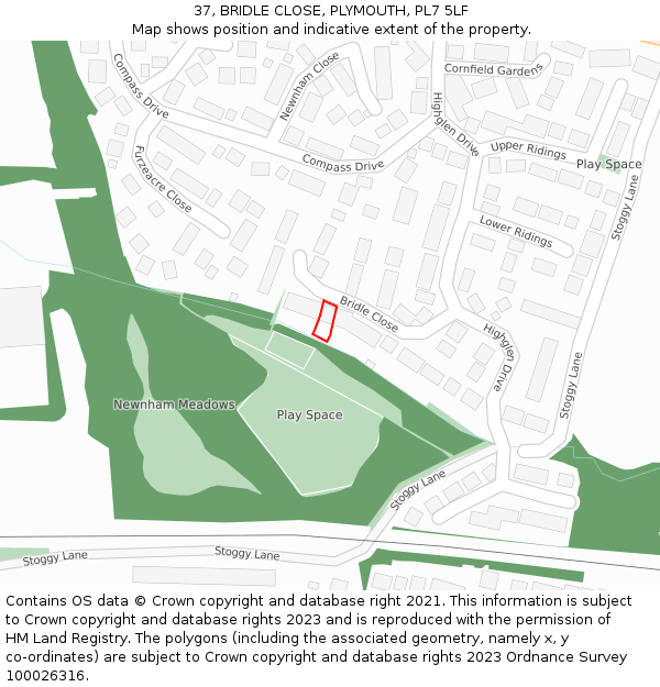 37, BRIDLE CLOSE, PLYMOUTH, PL7 5LF: Location map and indicative extent of plot
