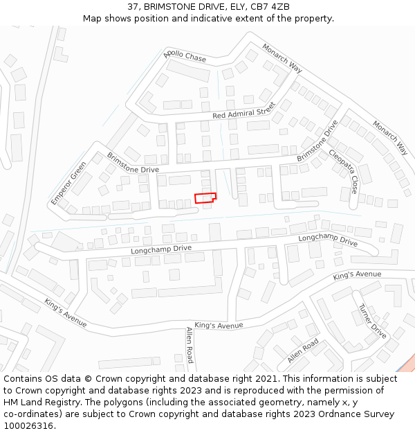 37, BRIMSTONE DRIVE, ELY, CB7 4ZB: Location map and indicative extent of plot