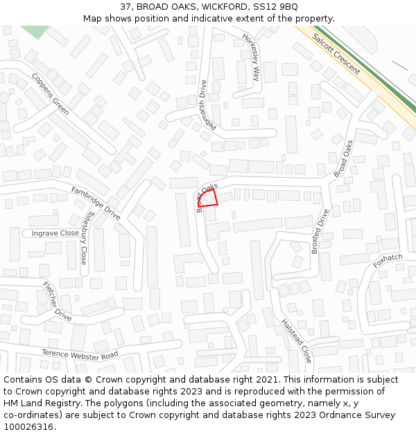 37, BROAD OAKS, WICKFORD, SS12 9BQ: Location map and indicative extent of plot