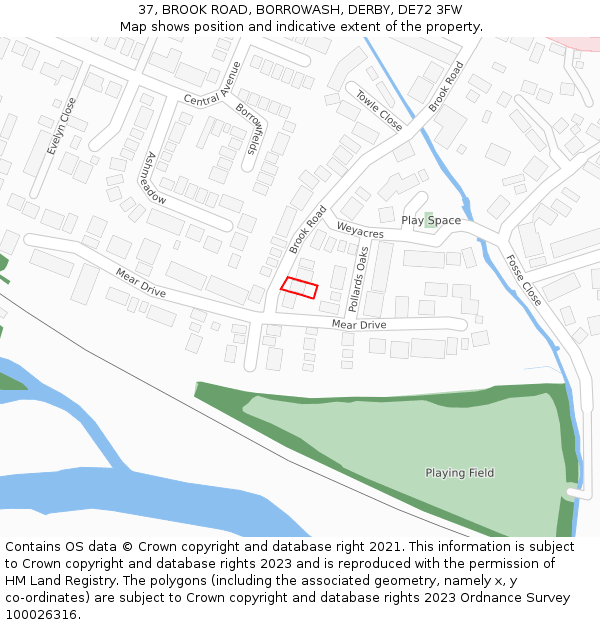 37, BROOK ROAD, BORROWASH, DERBY, DE72 3FW: Location map and indicative extent of plot