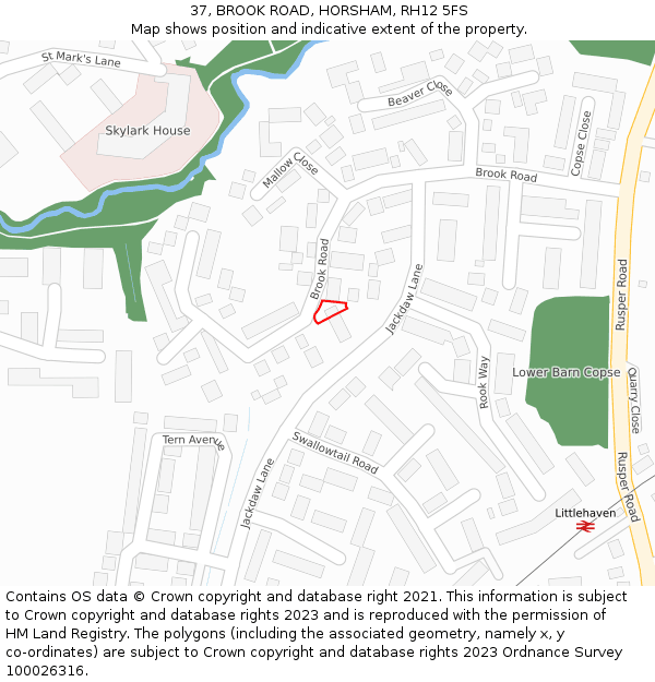 37, BROOK ROAD, HORSHAM, RH12 5FS: Location map and indicative extent of plot