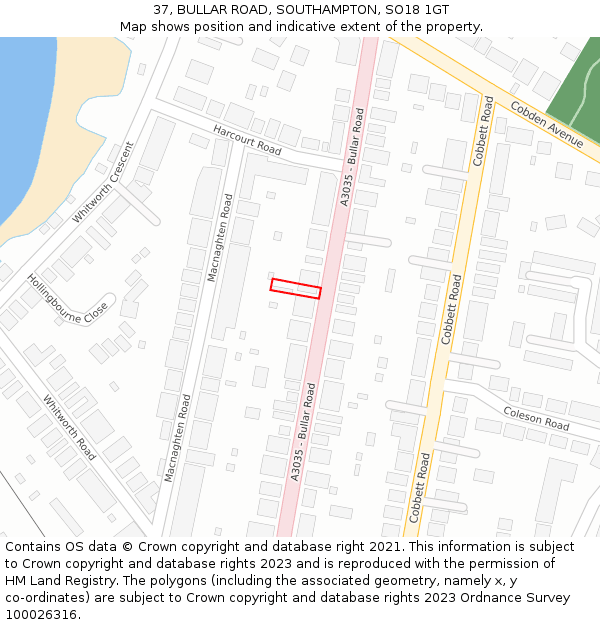 37, BULLAR ROAD, SOUTHAMPTON, SO18 1GT: Location map and indicative extent of plot