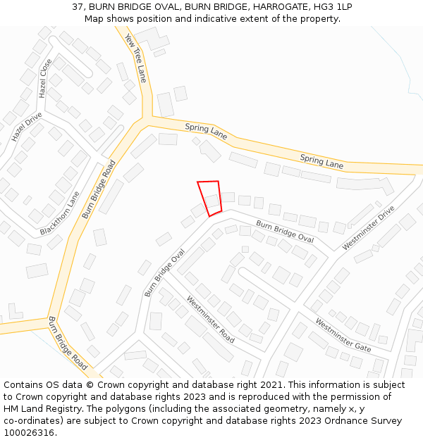 37, BURN BRIDGE OVAL, BURN BRIDGE, HARROGATE, HG3 1LP: Location map and indicative extent of plot