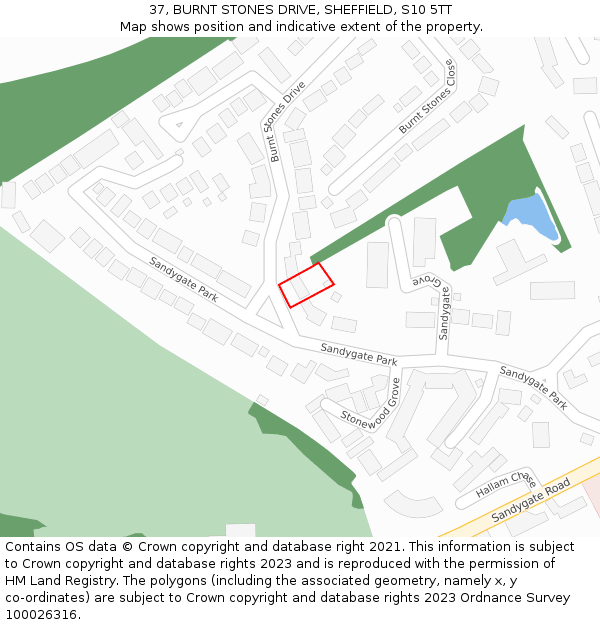 37, BURNT STONES DRIVE, SHEFFIELD, S10 5TT: Location map and indicative extent of plot