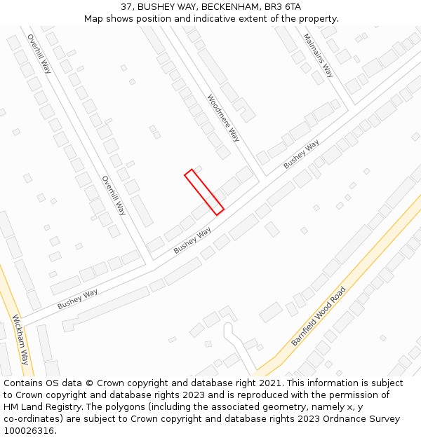 37, BUSHEY WAY, BECKENHAM, BR3 6TA: Location map and indicative extent of plot