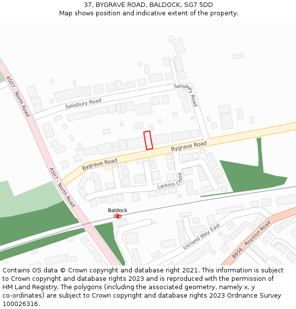 37, BYGRAVE ROAD, BALDOCK, SG7 5DD: Location map and indicative extent of plot