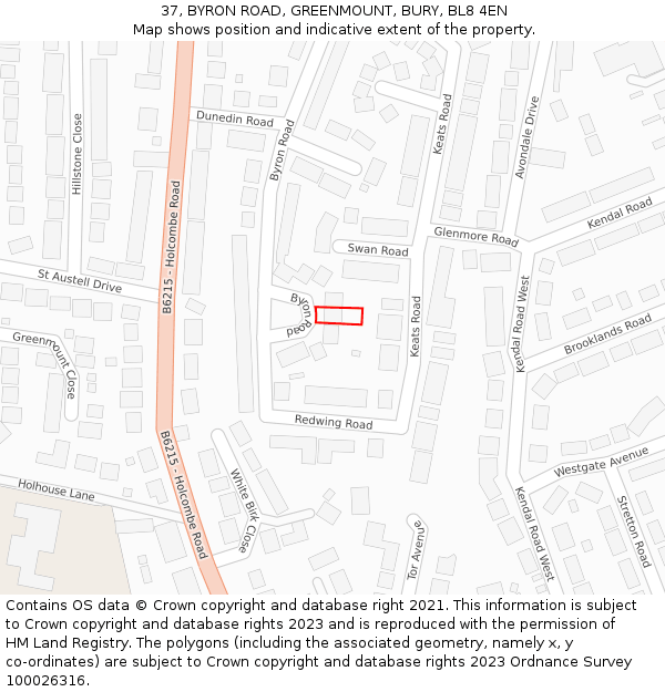 37, BYRON ROAD, GREENMOUNT, BURY, BL8 4EN: Location map and indicative extent of plot