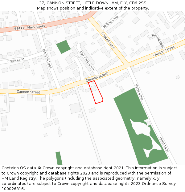 37, CANNON STREET, LITTLE DOWNHAM, ELY, CB6 2SS: Location map and indicative extent of plot
