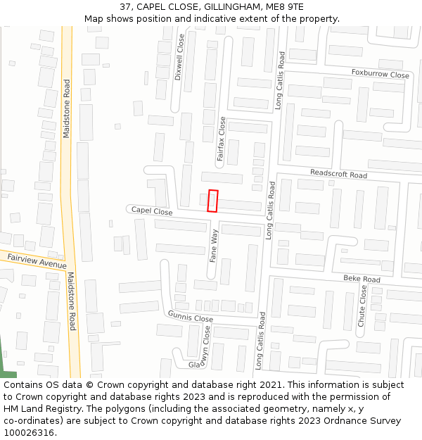 37, CAPEL CLOSE, GILLINGHAM, ME8 9TE: Location map and indicative extent of plot
