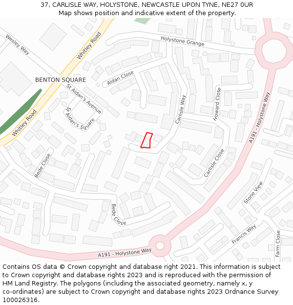 37, CARLISLE WAY, HOLYSTONE, NEWCASTLE UPON TYNE, NE27 0UR: Location map and indicative extent of plot