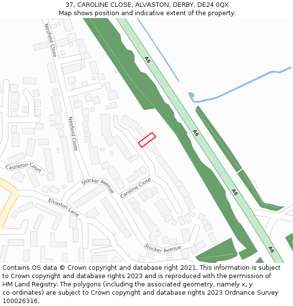 37, CAROLINE CLOSE, ALVASTON, DERBY, DE24 0QX: Location map and indicative extent of plot
