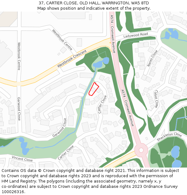 37, CARTIER CLOSE, OLD HALL, WARRINGTON, WA5 8TD: Location map and indicative extent of plot