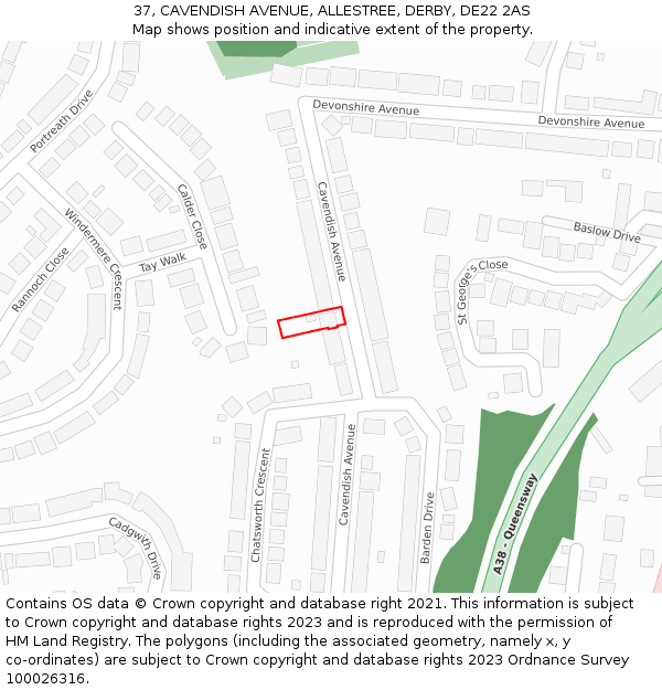 37, CAVENDISH AVENUE, ALLESTREE, DERBY, DE22 2AS: Location map and indicative extent of plot