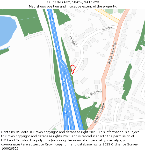 37, CEFN PARC, NEATH, SA10 6YR: Location map and indicative extent of plot