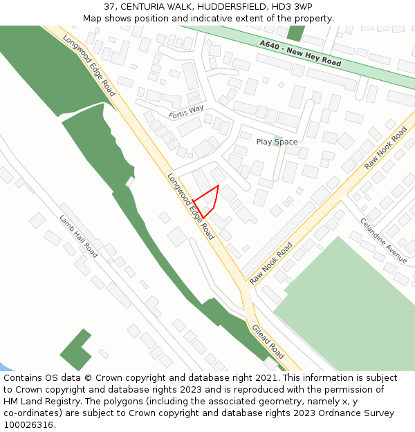37, CENTURIA WALK, HUDDERSFIELD, HD3 3WP: Location map and indicative extent of plot