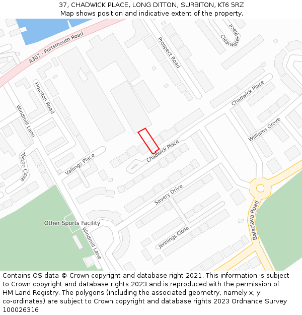 37, CHADWICK PLACE, LONG DITTON, SURBITON, KT6 5RZ: Location map and indicative extent of plot