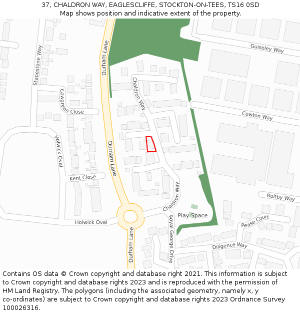 37, CHALDRON WAY, EAGLESCLIFFE, STOCKTON-ON-TEES, TS16 0SD: Location map and indicative extent of plot