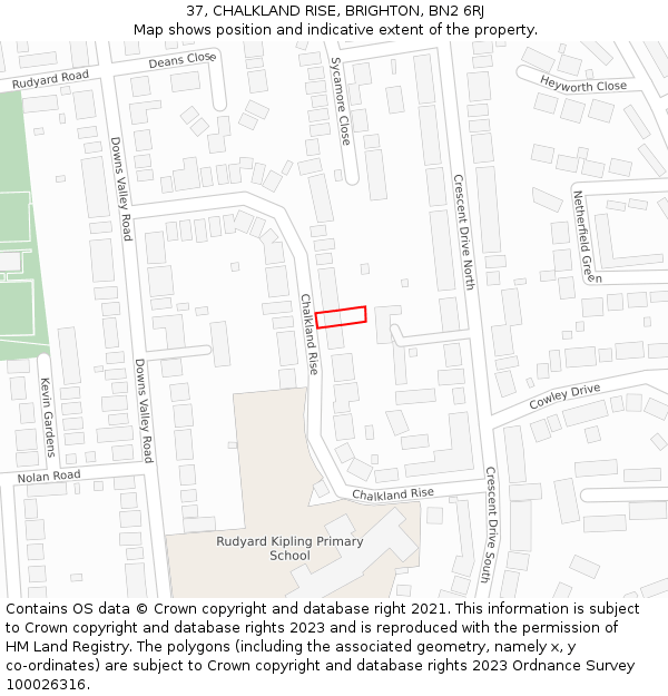 37, CHALKLAND RISE, BRIGHTON, BN2 6RJ: Location map and indicative extent of plot