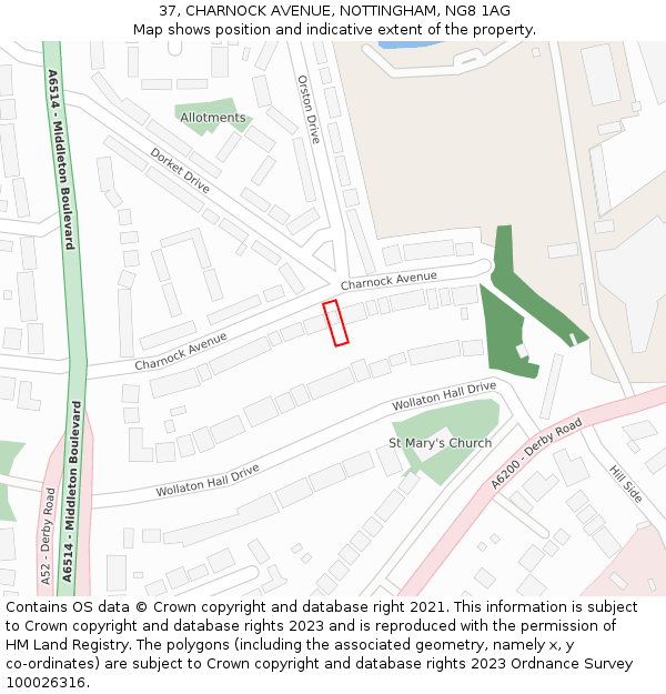37, CHARNOCK AVENUE, NOTTINGHAM, NG8 1AG: Location map and indicative extent of plot